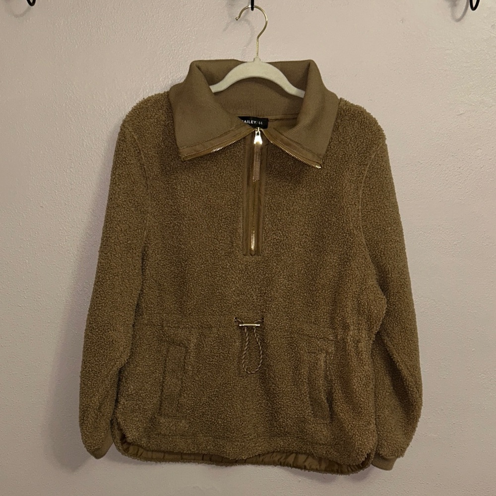 Bailey 44 Taupe Zip-Neck Teddy Pullover